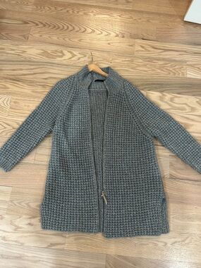 Open-Front Textured Knit Cardigan Sweater - Gray